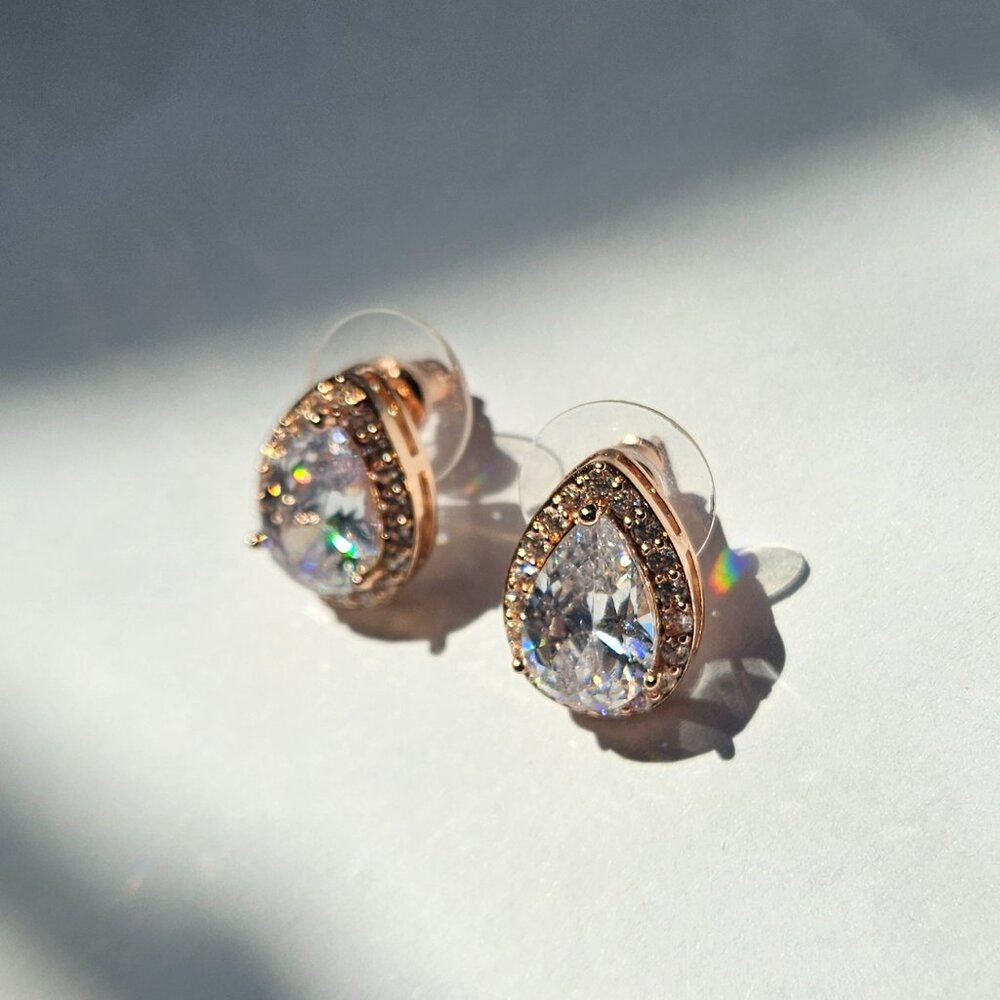 Brilliant Teardrop Stud Earrings in Rose Gold Color